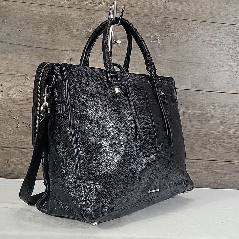 Women's Rebecca Minkoff Black Pebble Leather Business Laptop Crossbody Bag